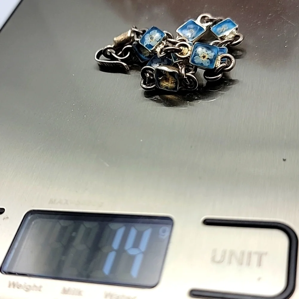 VTG Art Deco Resin Floral Tiny Flowers 925 Signed Sterling Silver Bracelet 14g